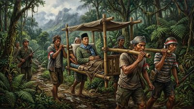 Ilustrasi: Jenderal Sudirman saat memimpin perang gerilya sambil ditandu oleh prajuritnya - (Sumber: Asep News)